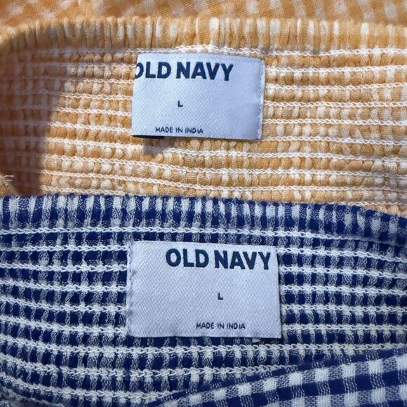 Old Navy‎ Gingham Tank Tops Women’s Sz L 2 Blue Orange Milkmaid Cottagecore - Picture 6 of 10